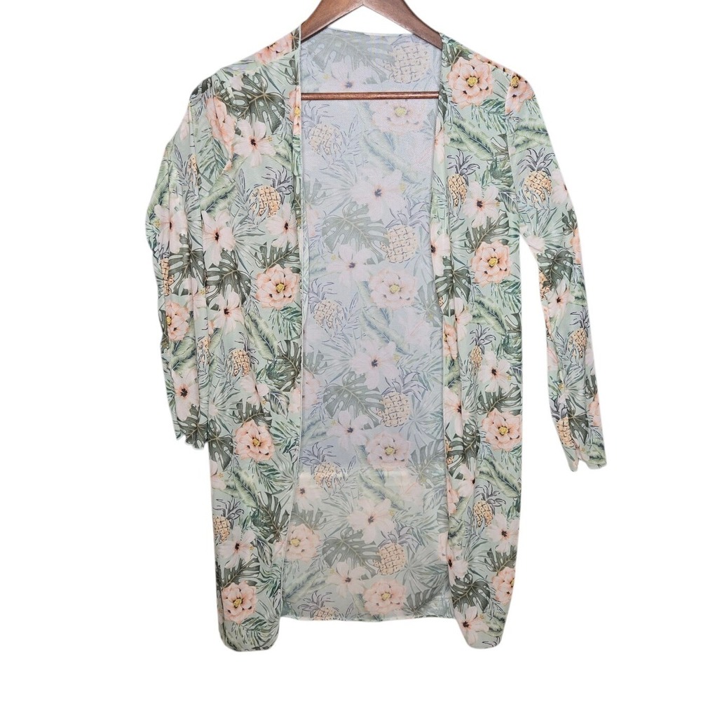 Floral Pineapple Print Kimono Duster Cover Up Lightweight‎ Beach Resort S